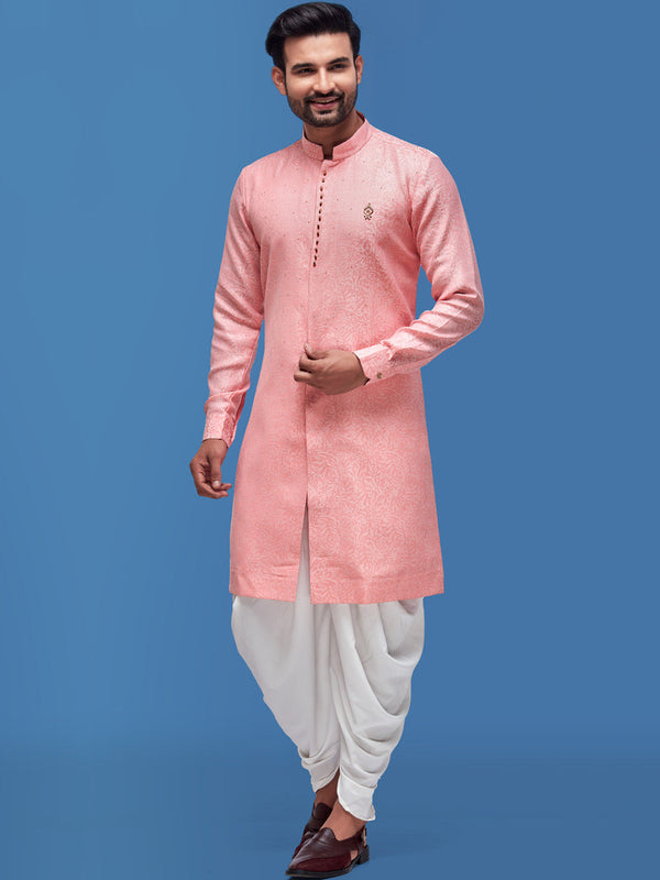 Sherwani Looking Alluring Pink Kurta for Men