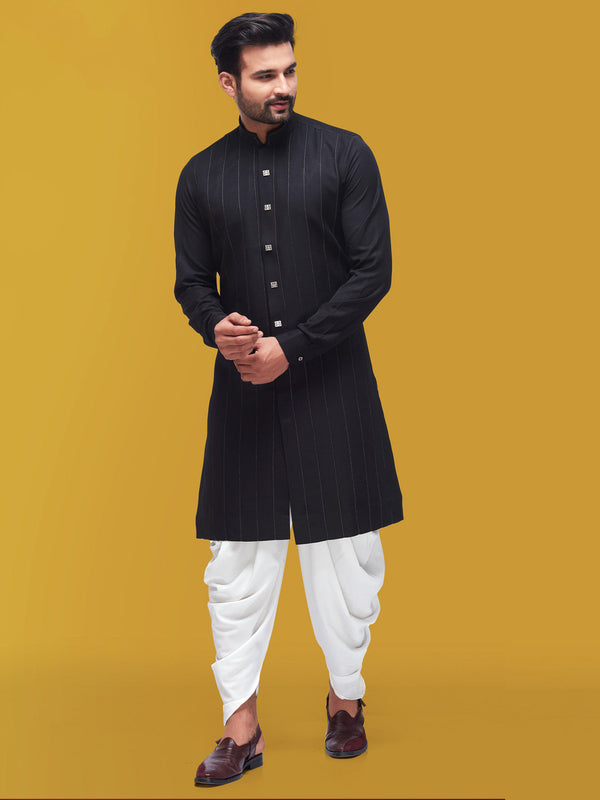 Beautiful Black Coloured Mens Kurta In Cotton Silk