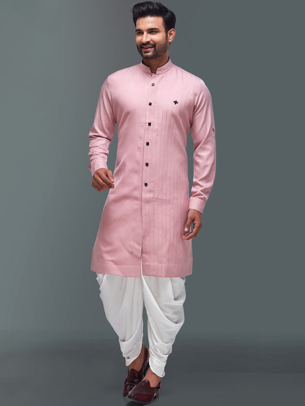 Pink Simple Plain Kurta in Bandhgala Pattern