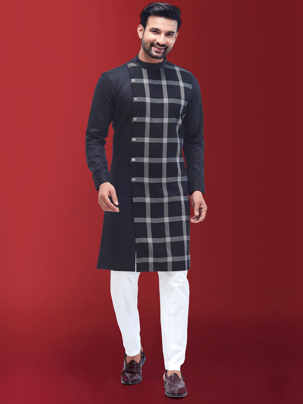 Magnificent Half and Half Style Kurta in Black Checks