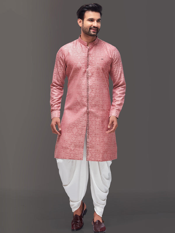 Charming Self Printed Pink Kurta with Front Slit