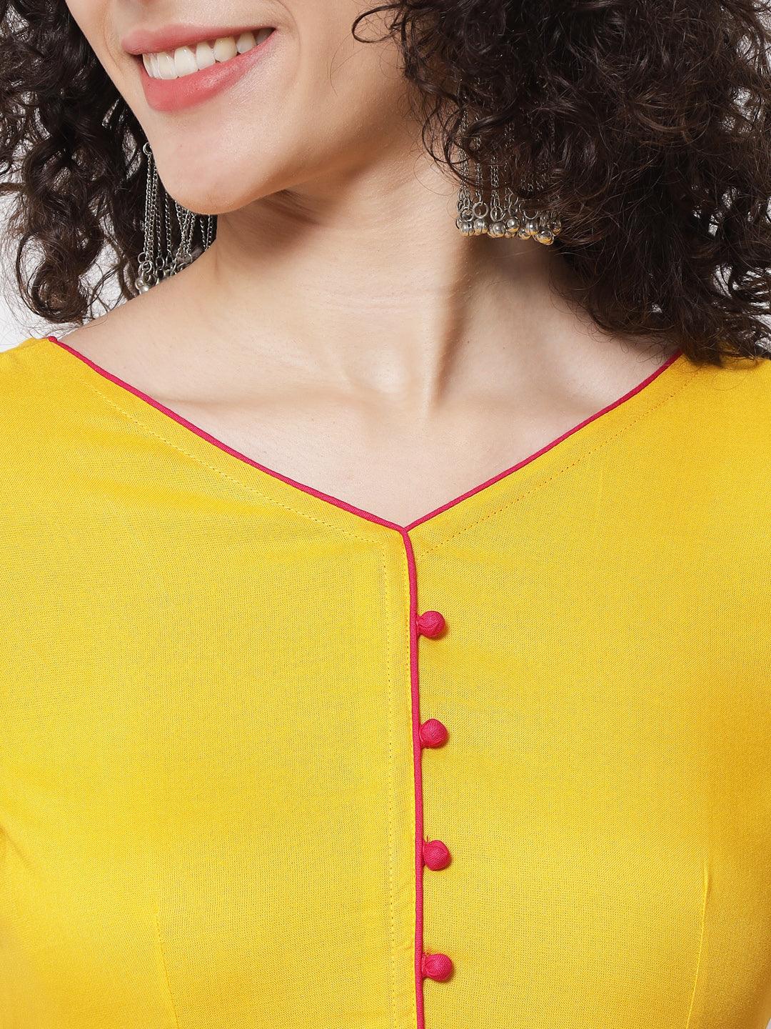 Women's Yellow Solid Kurta With Trousers & Dupatta - Meeranshi - Indiakreations