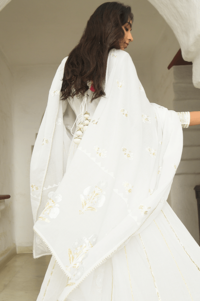 SE White gota embroidered Anarkali with chooridar and dupatta- set of 3 - Indiakreations