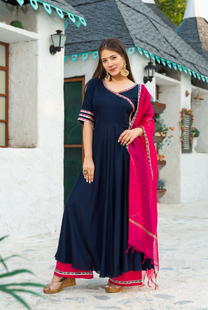 Women's Dark Blue Kurta Dupatta Set