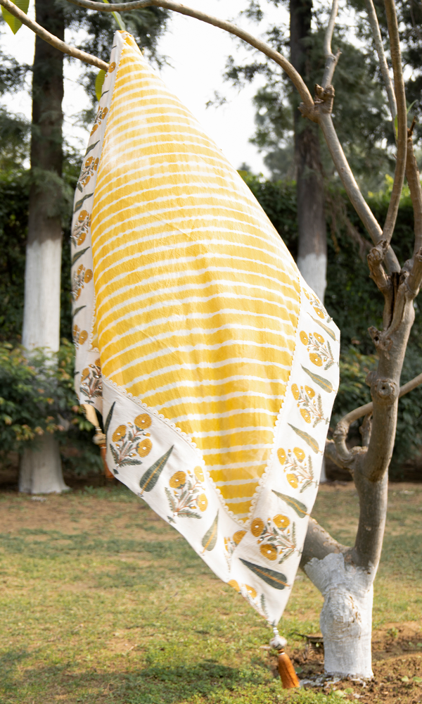 Bareen Mughals Leheriya With Block Print Dupatta - Mustard Yellow