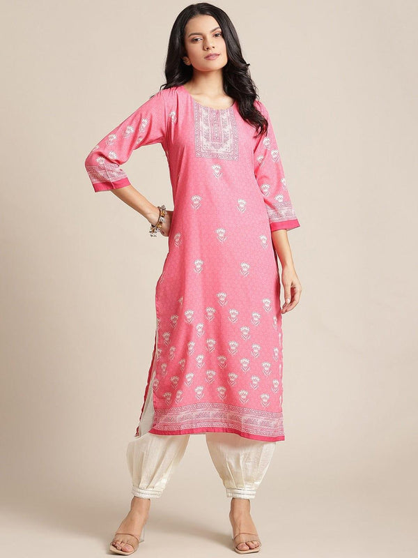 KSUT Women Pink & Off White Ethnic Motifs Printed Kurta - Indiakreations