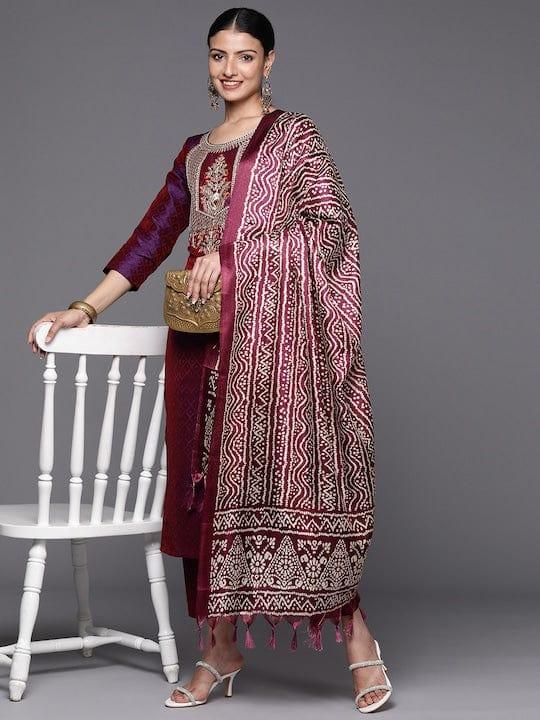 Varanga Floral Embroidered Gotta Patti Kurta with Trousers & With Dupatta - Indiakreations