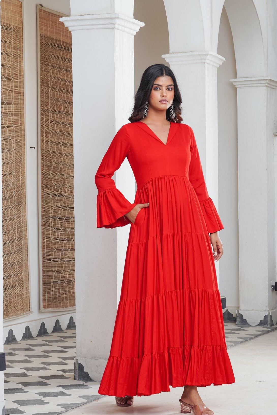 Red frill Tier Maxi - Indiakreations