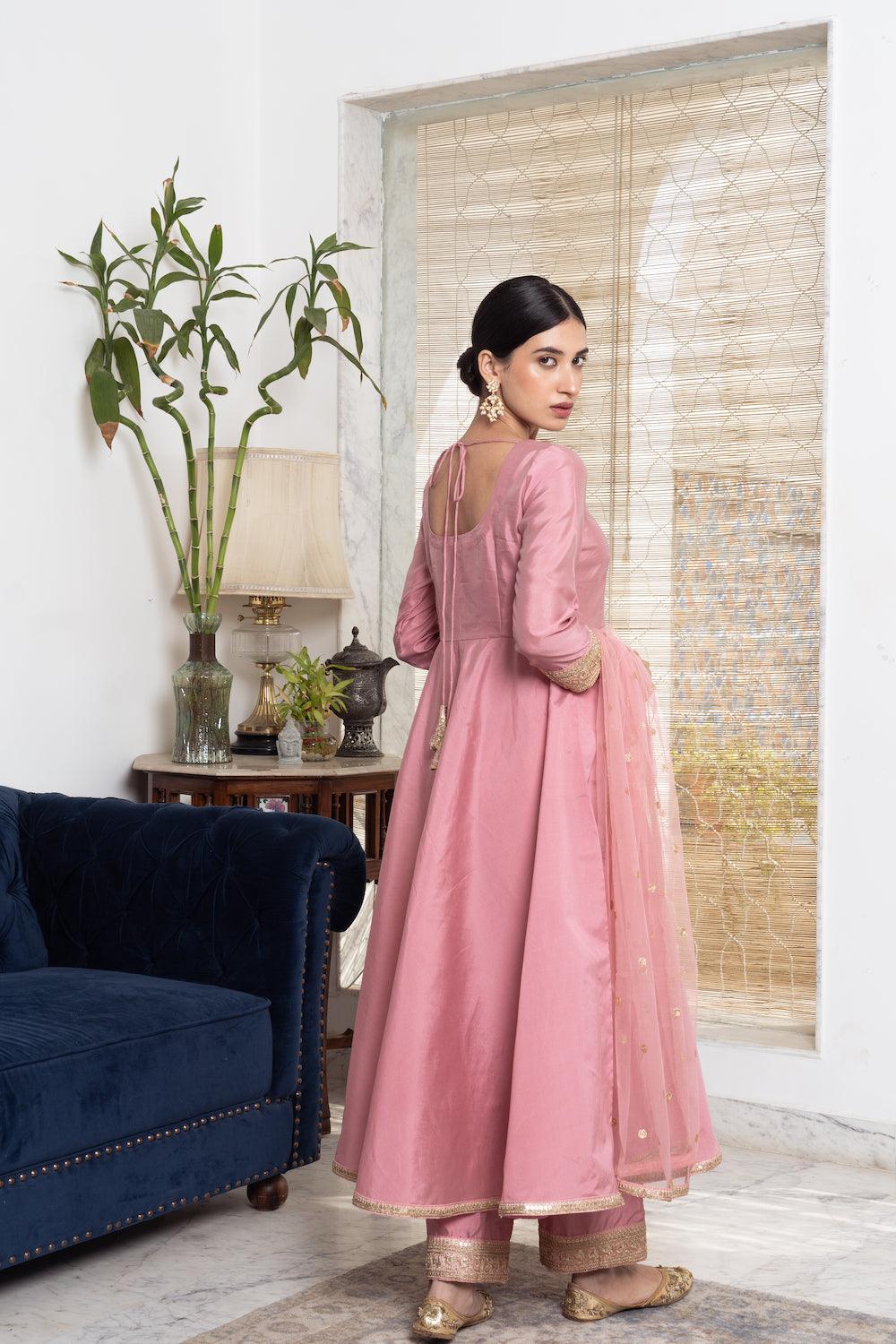 Khwabidah Baby Pink Anarkali Set of 3 - Indiakreations