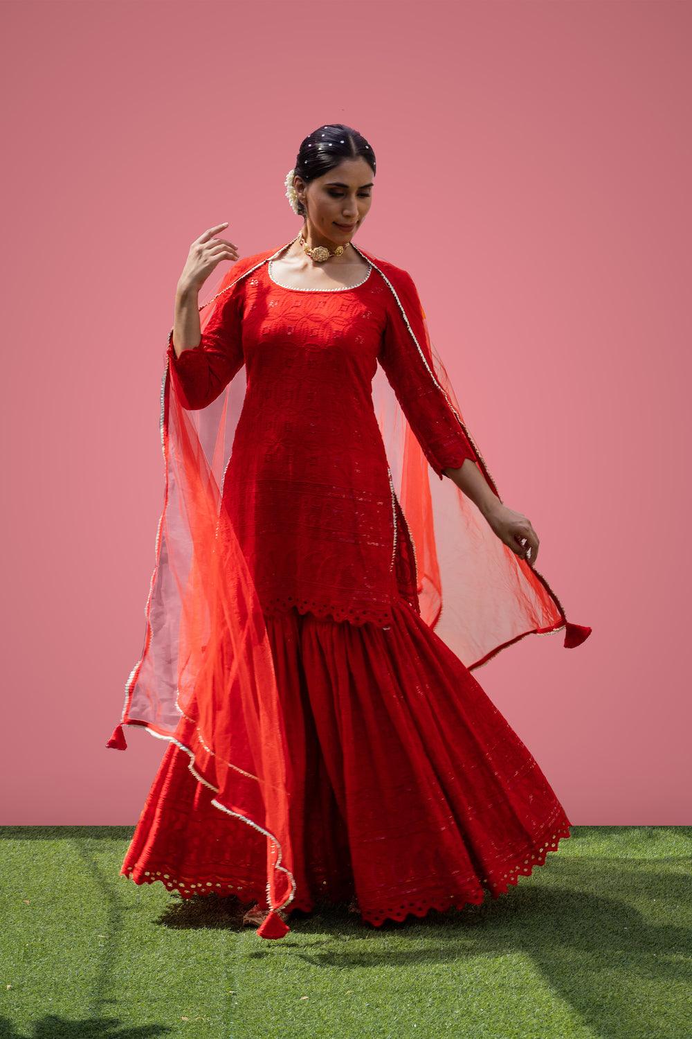 Mehfil Red Gharara Set - Indiakreations