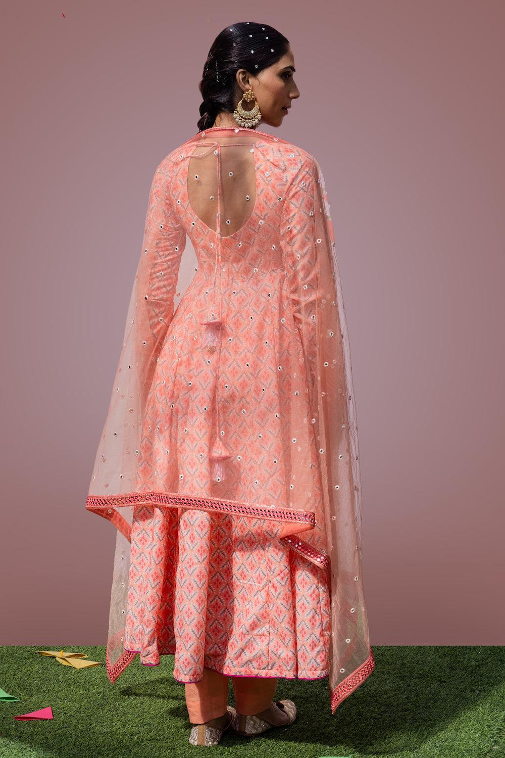 Mehfil Peach Anarkali Set - Indiakreations