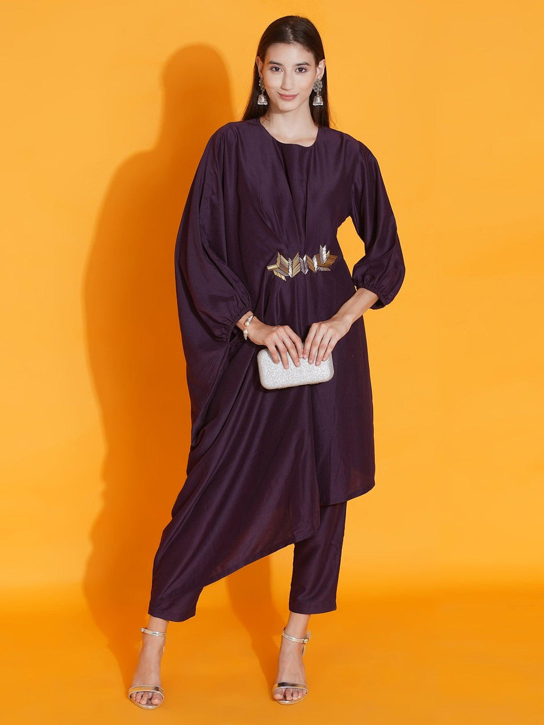 Women's Purple Fusion Style Kurta With Hand Embellishment And Pants - Women Republic - Indiakreations