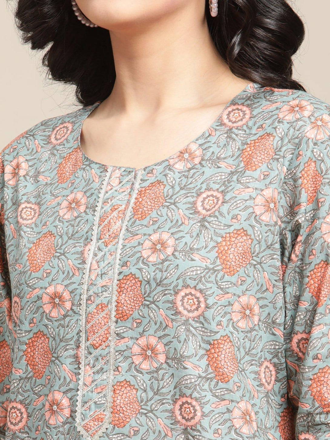 Floral Printed Kurta With Gota Highlighted Placket And Paired With Sharara And Solid Dupatta - Indiakreations