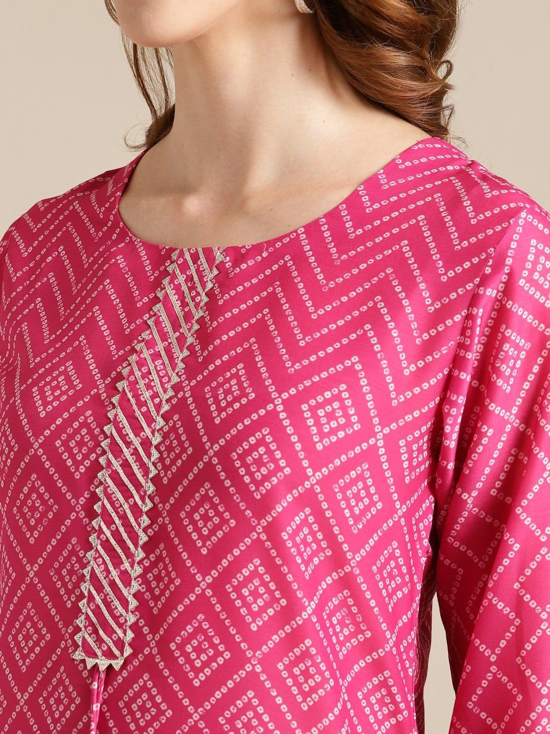 Bandhej Printed Kurta With Gota Embellishment On Yoke - Indiakreations