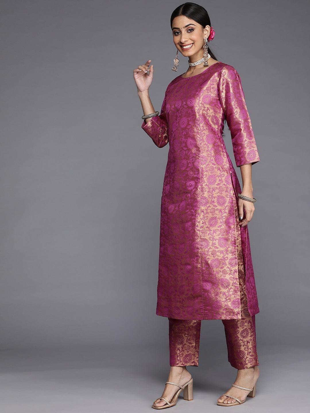 Varanga Women Magenta Ethnic Motifs Kurta with Trousers & With Dupatta - Indiakreations