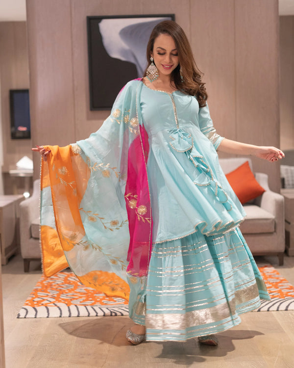 Adonis Blue Gotapatti Sharara Set | Relove