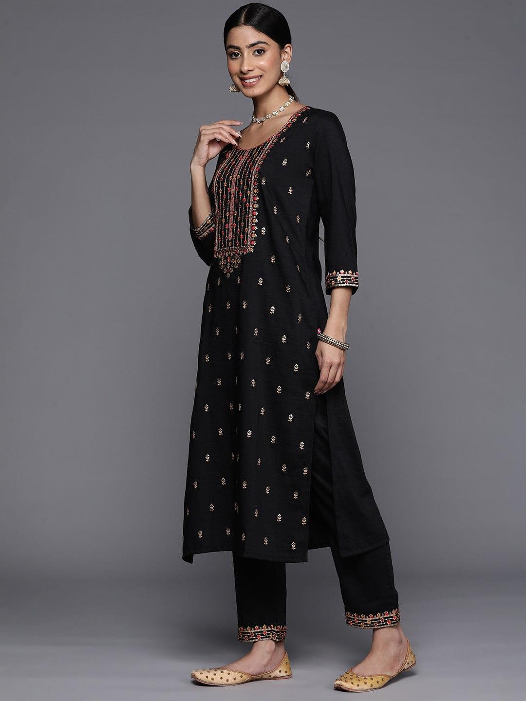 Varanga Floral Yoke Design Sequinned Kurta with Trousers & With Dupatta - Indiakreations