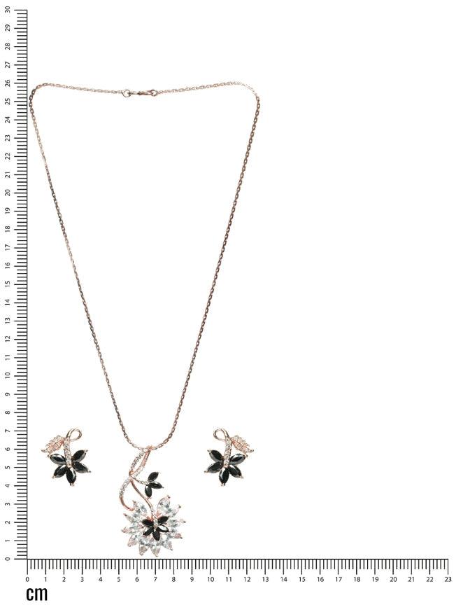 Women's Black American Diamond Rose Gold Pendant & Earring Set - Jazz And Sizzle - Indiakreations