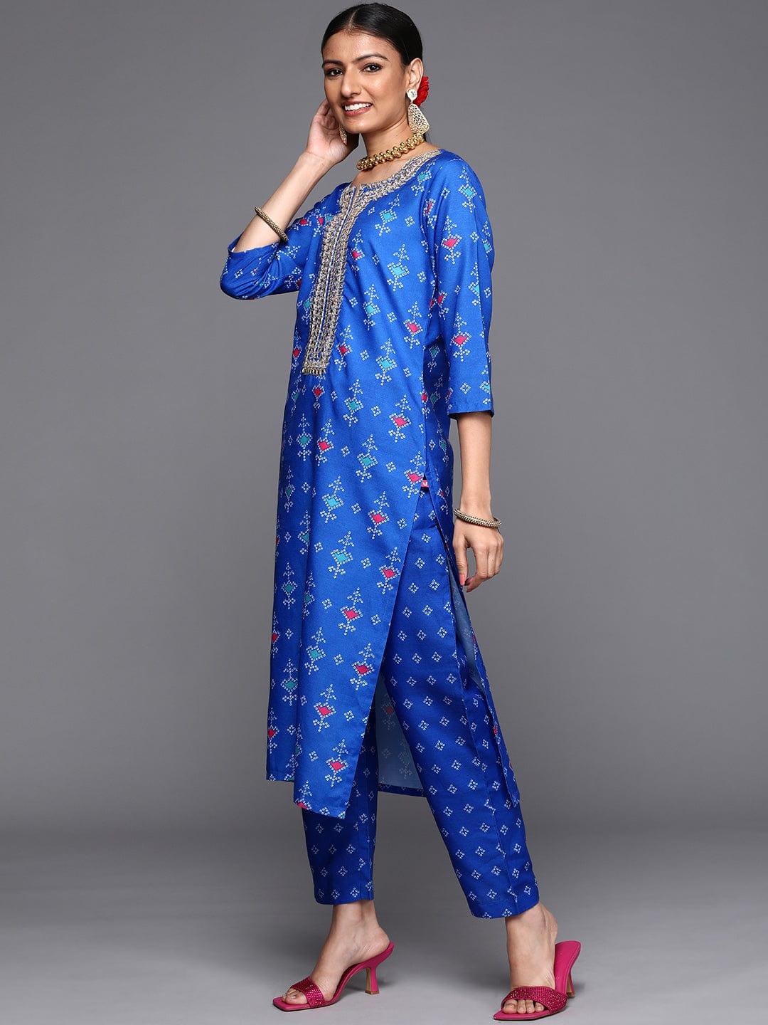 Varanga Women Blue Bandhani Printed Gotta Patti Kurta with Trousers & Dupatta - Indiakreations