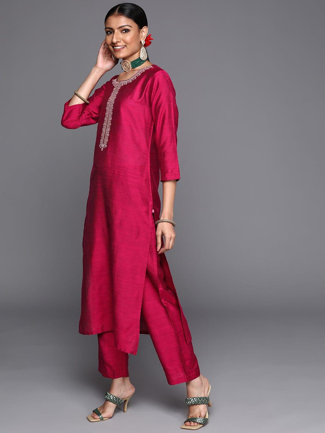 Varanga Women Maroon Ethnic Motifs Embroidered Kurta with Trousers & Dupatta - Indiakreations