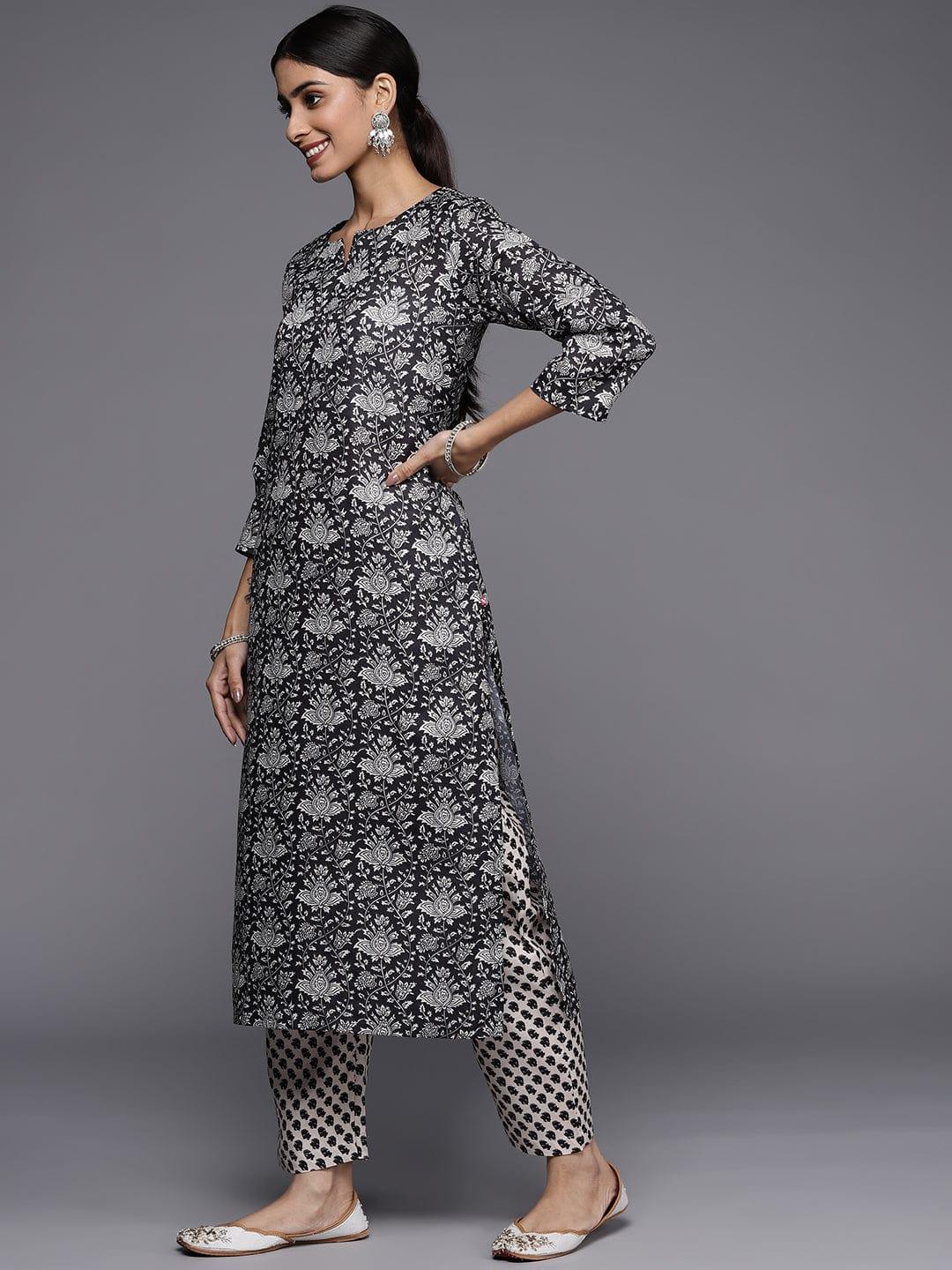 Varanga Winter Black and Offwhite digital printed kurta paired with printed palazzo and dupatta - Indiakreations