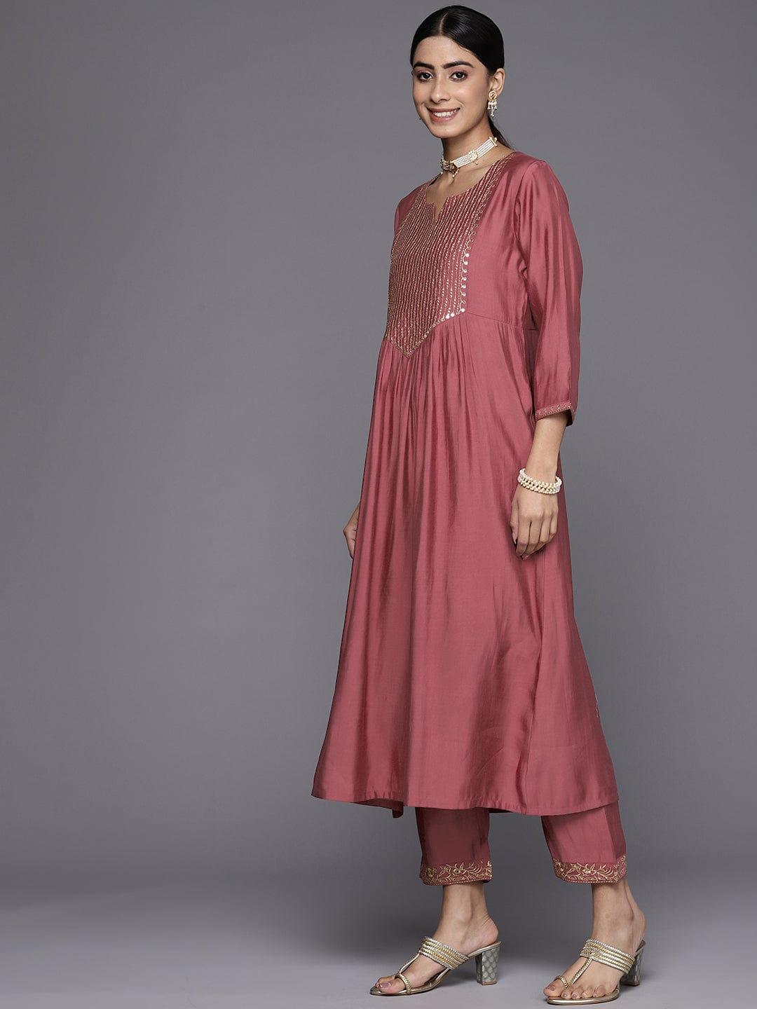 Varanga Women Floral Embroidered Empire Sequinned Kurta With Trousers & Dupatta - Indiakreations