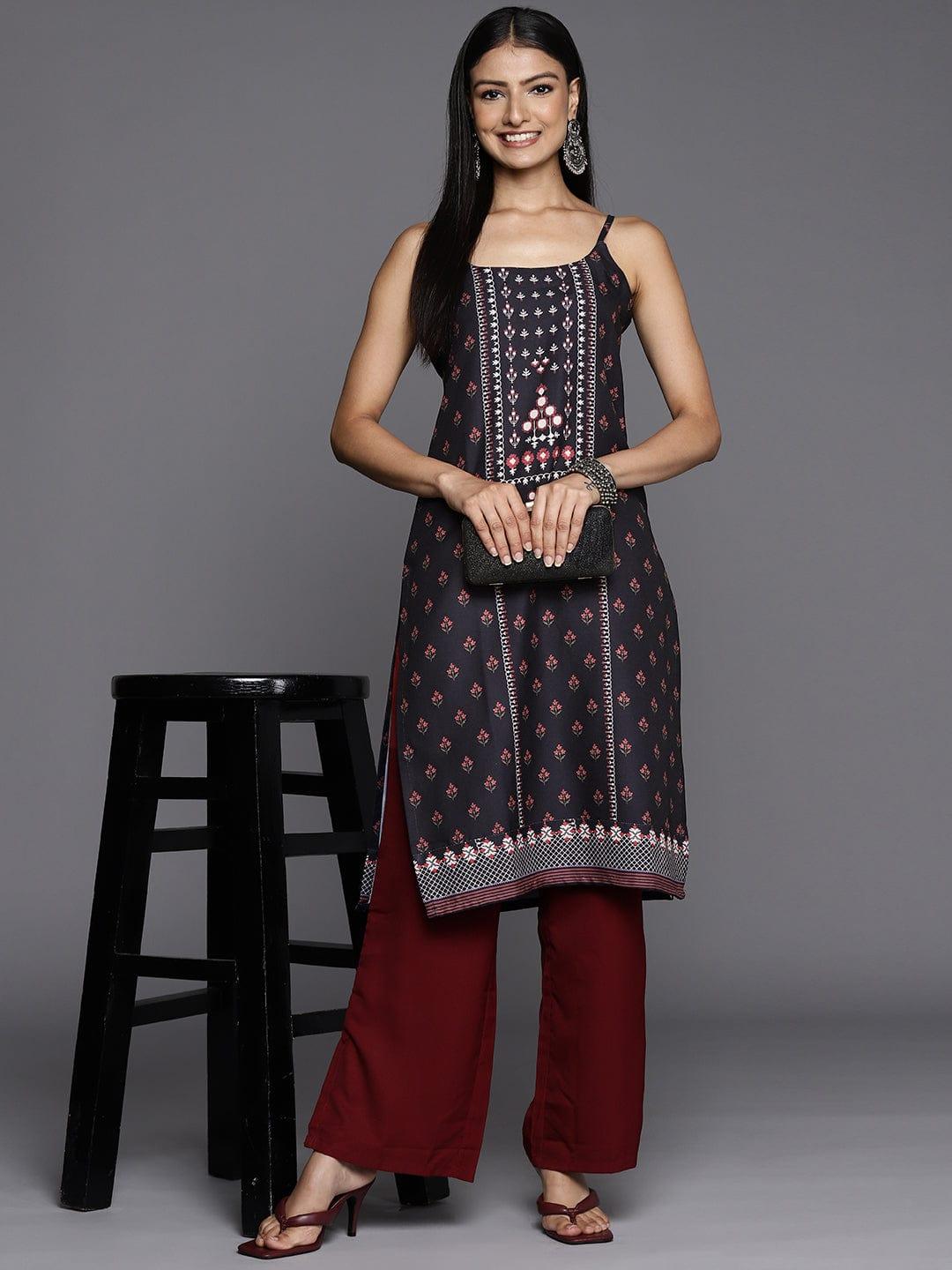 Varanga Women Black & Rust Ethnic Motifs Printed Floral Kurta - Indiakreations