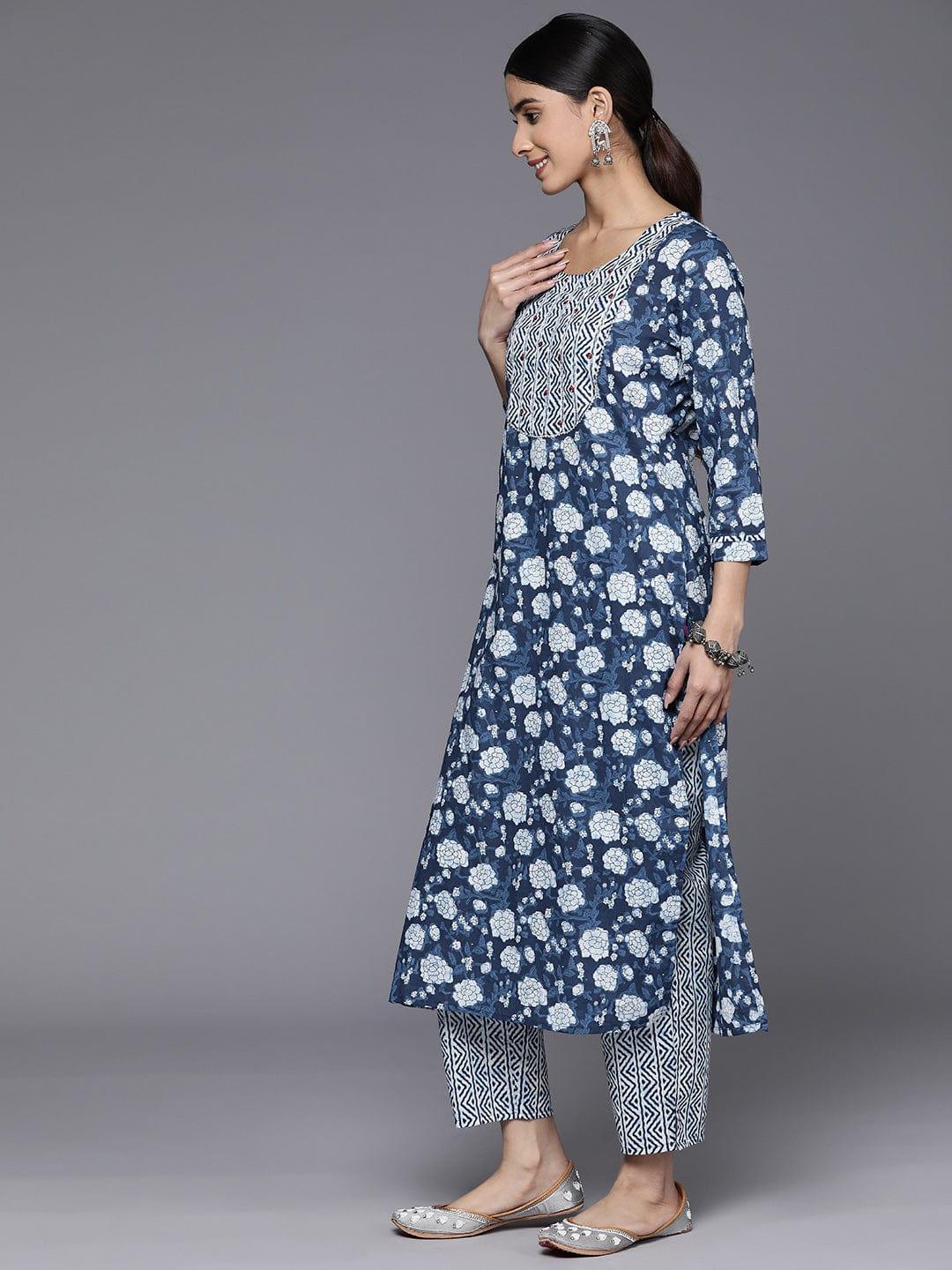 Varanga Floral Printed Sequinned Kurta With Trousers & Dupatta - Indiakreations