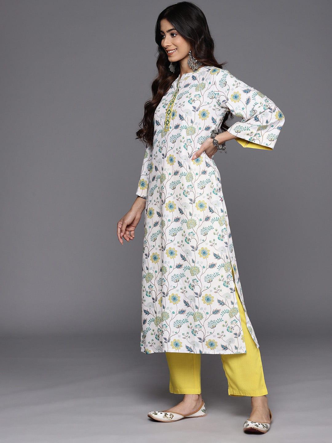 Varanga Floral Printed Regular Thread Work Kurta With Trousers & Dupatta - Indiakreations