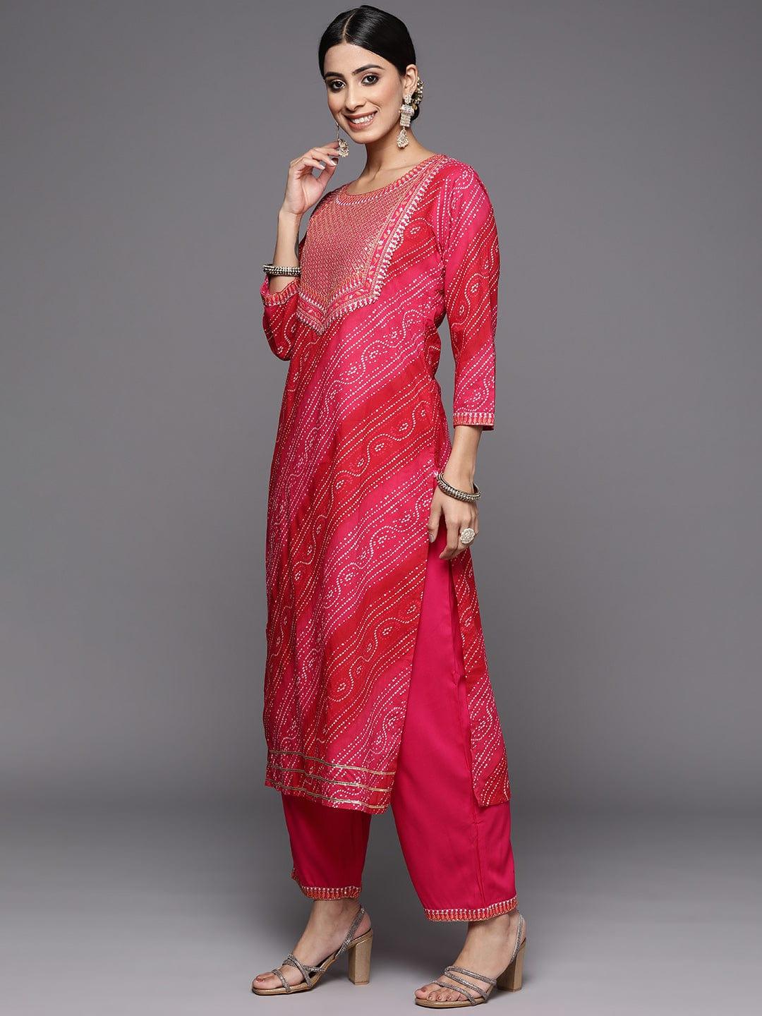 Varanga Women Pink Yoke Design Sequinned Pure Cotton Kurta with Trousers & With Dupatta - Indiakreations