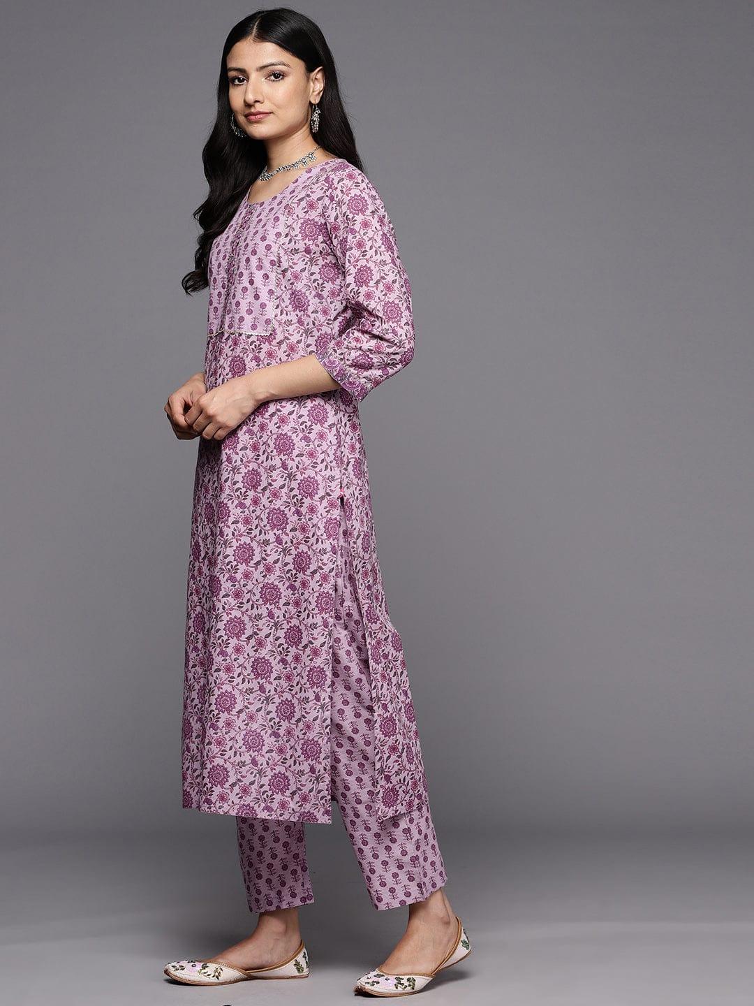 Varanga Floral Printed Gotta Patti Pure Cotton Kurta With Trousers & With Dupatta - Indiakreations