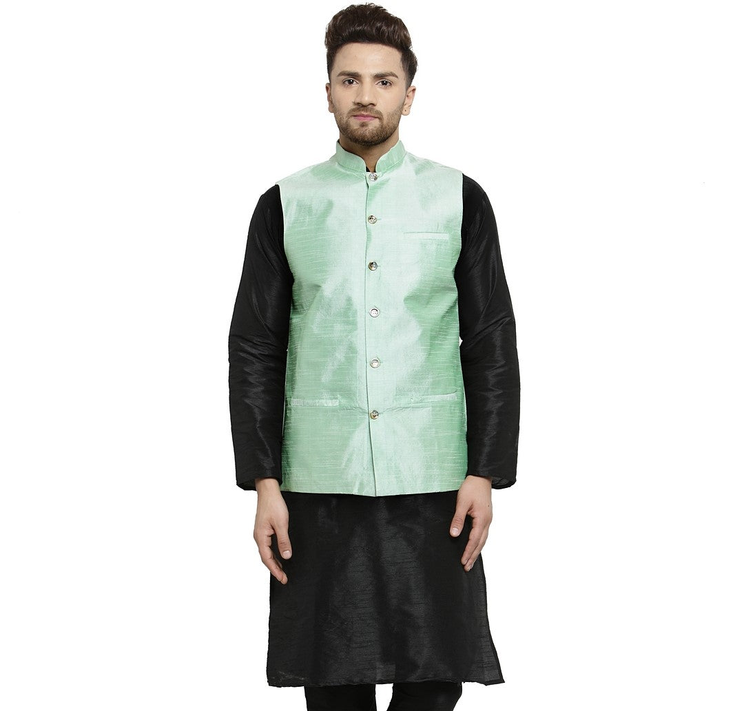 Men's Light Green Solid Nehru Jacket - Benstoke