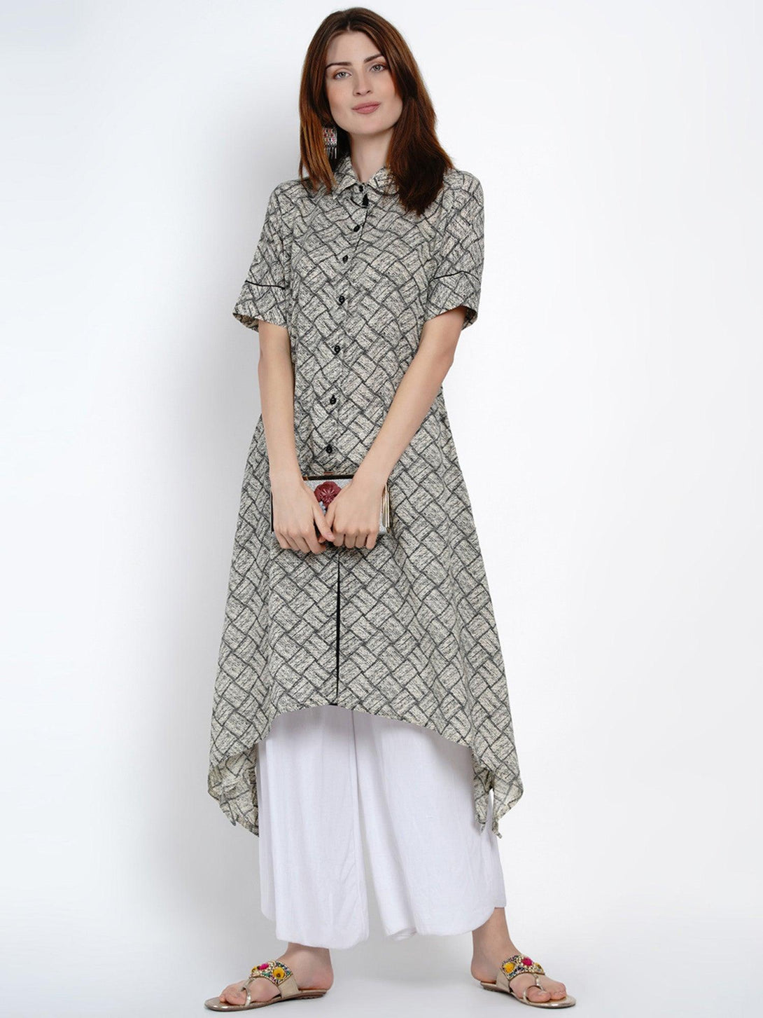 Women's Black&White Cotton Kurta Only - Women Republic - Indiakreations