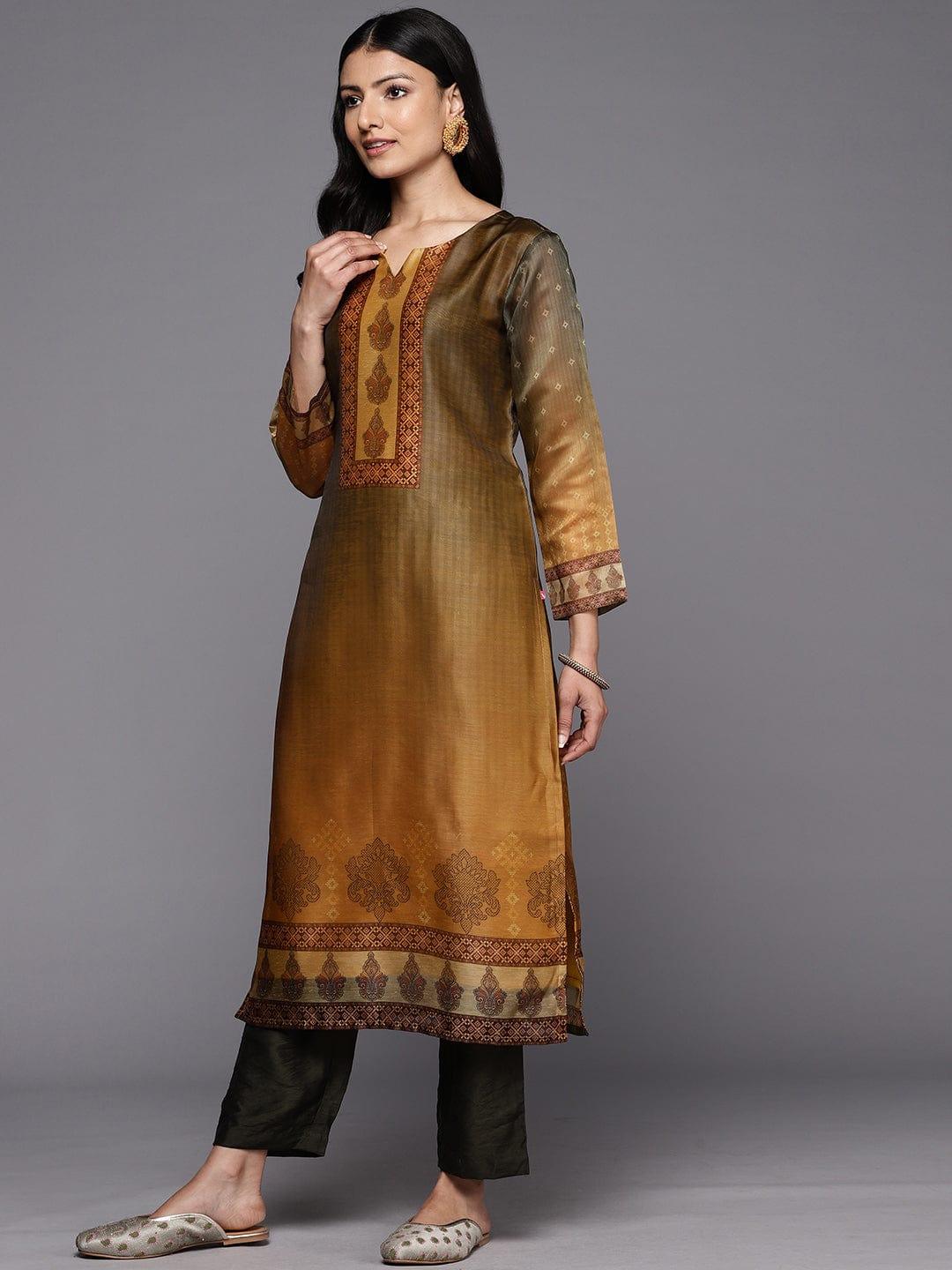 Varanga Ethnic Motifs Printed Chanderi Silk Kurta With Trousers & With Dupatta - Indiakreations