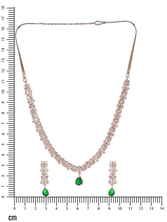 Women's Rose Gold-Plated Green Ameriacna Diamond & Cz-Studded Jewellery Set - Jazz And Sizzle - Indiakreations