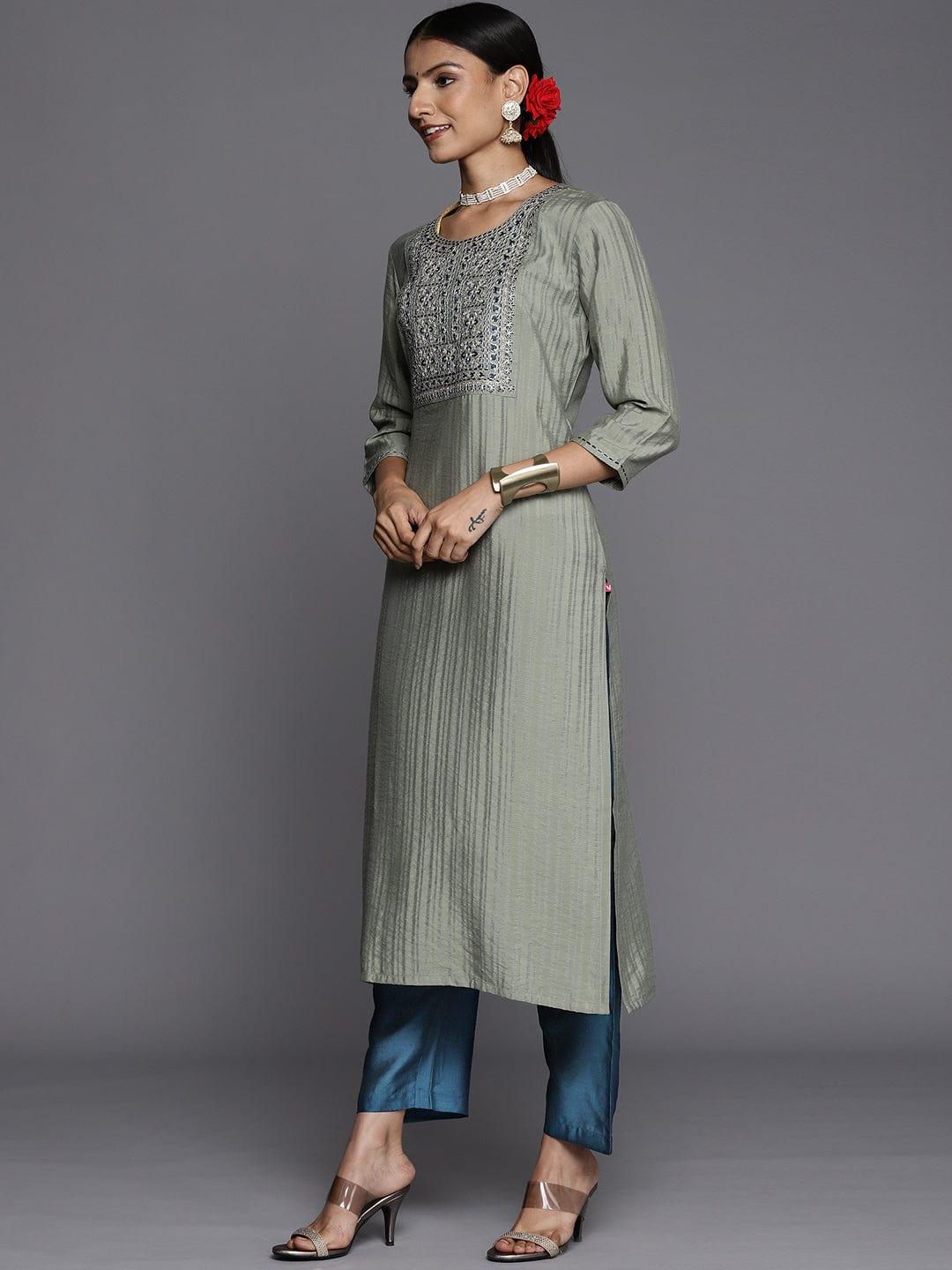 Varanga Women Green Floral Yoke Design Kurta with Trousers & With Dupatta - Indiakreations