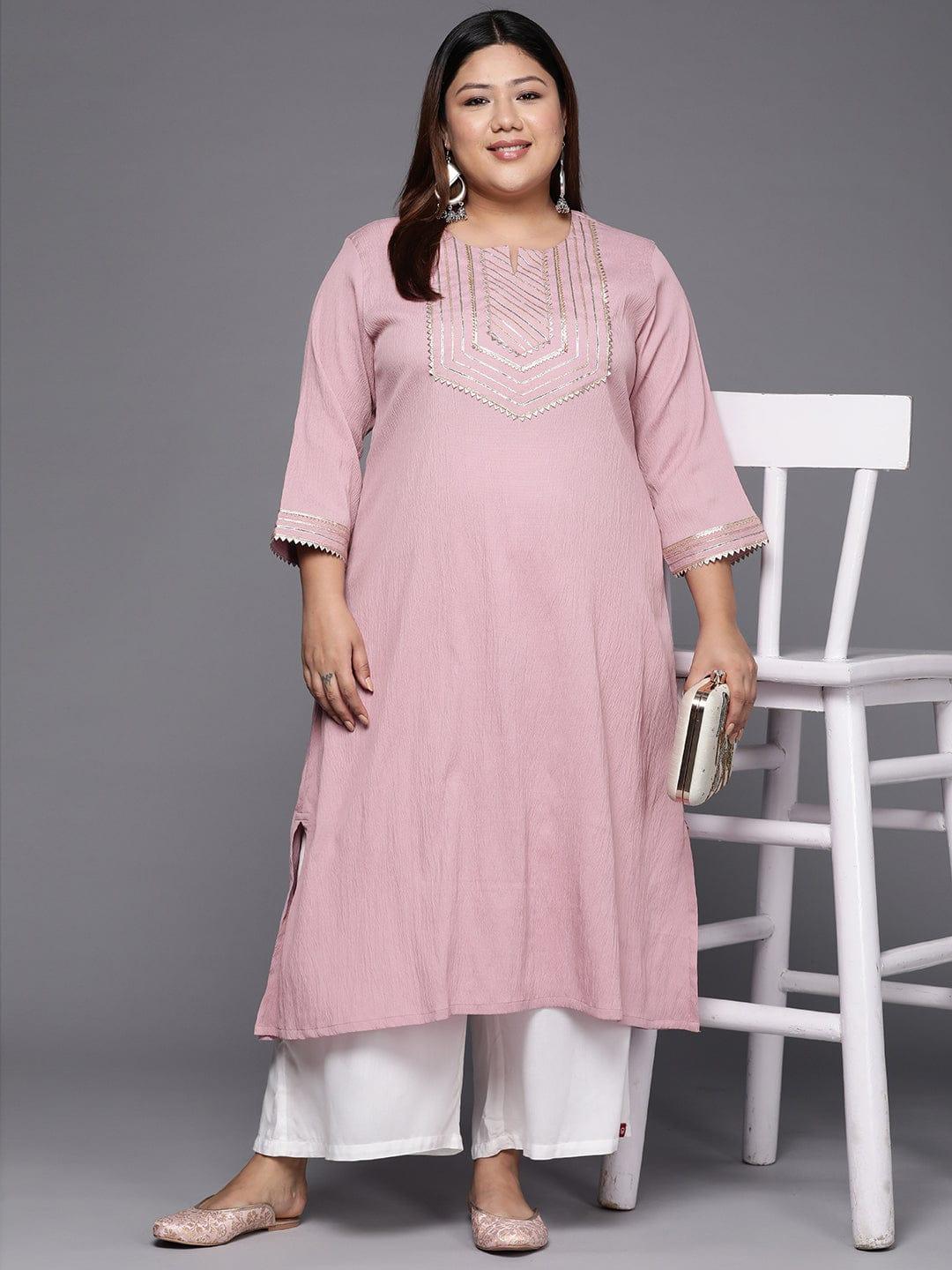 Varanga Women Plus Size Mauve Yoke Design Gotta Patti Crepe Kurta - Indiakreations