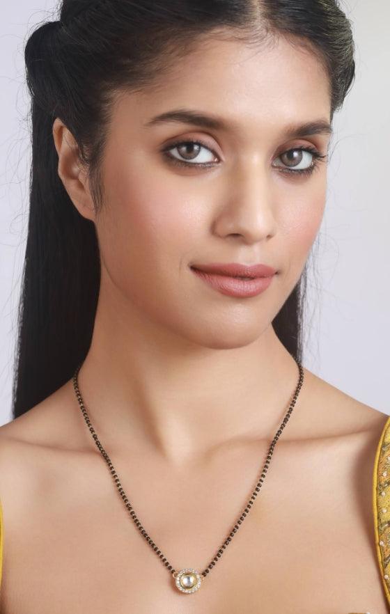 Women's Black & Gold Kundan Mangalsutra - Jazz And Sizzle - Indiakreations