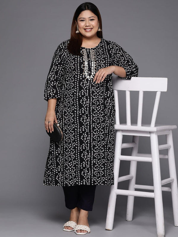 Varanga Women Plus Size Black & White Bandhani Printed Gotta Patti Kurta - Indiakreations