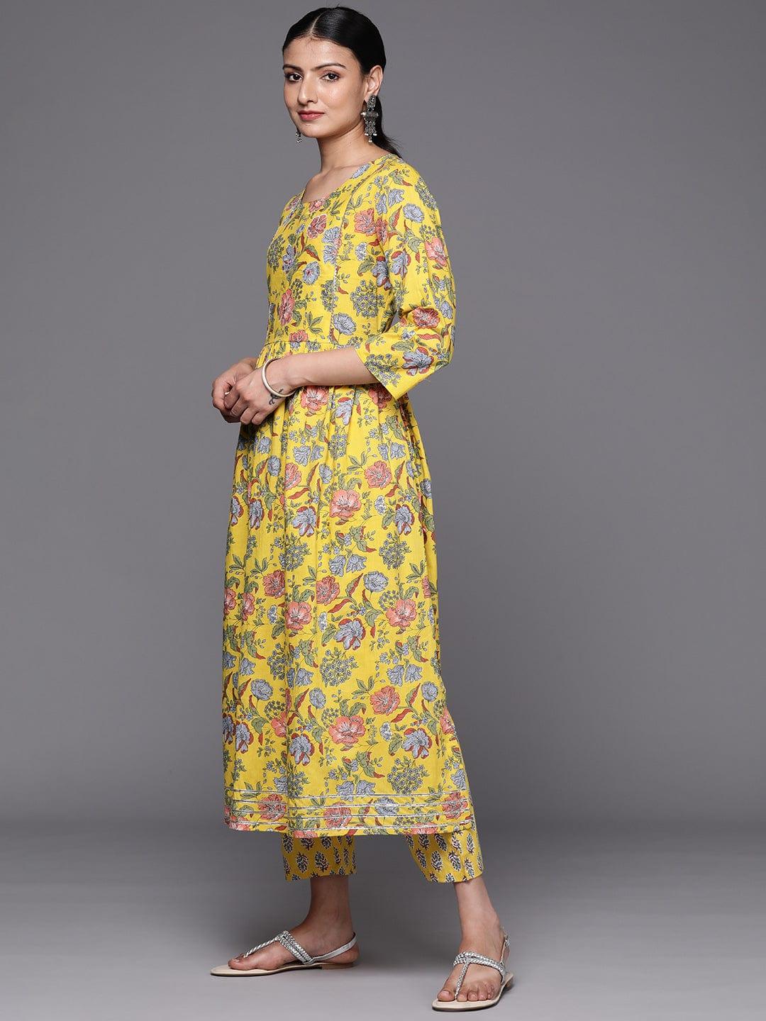 Varanga Women Yellow Empire Pure Cotton Kurta with Trousers & With Dupatta - Indiakreations