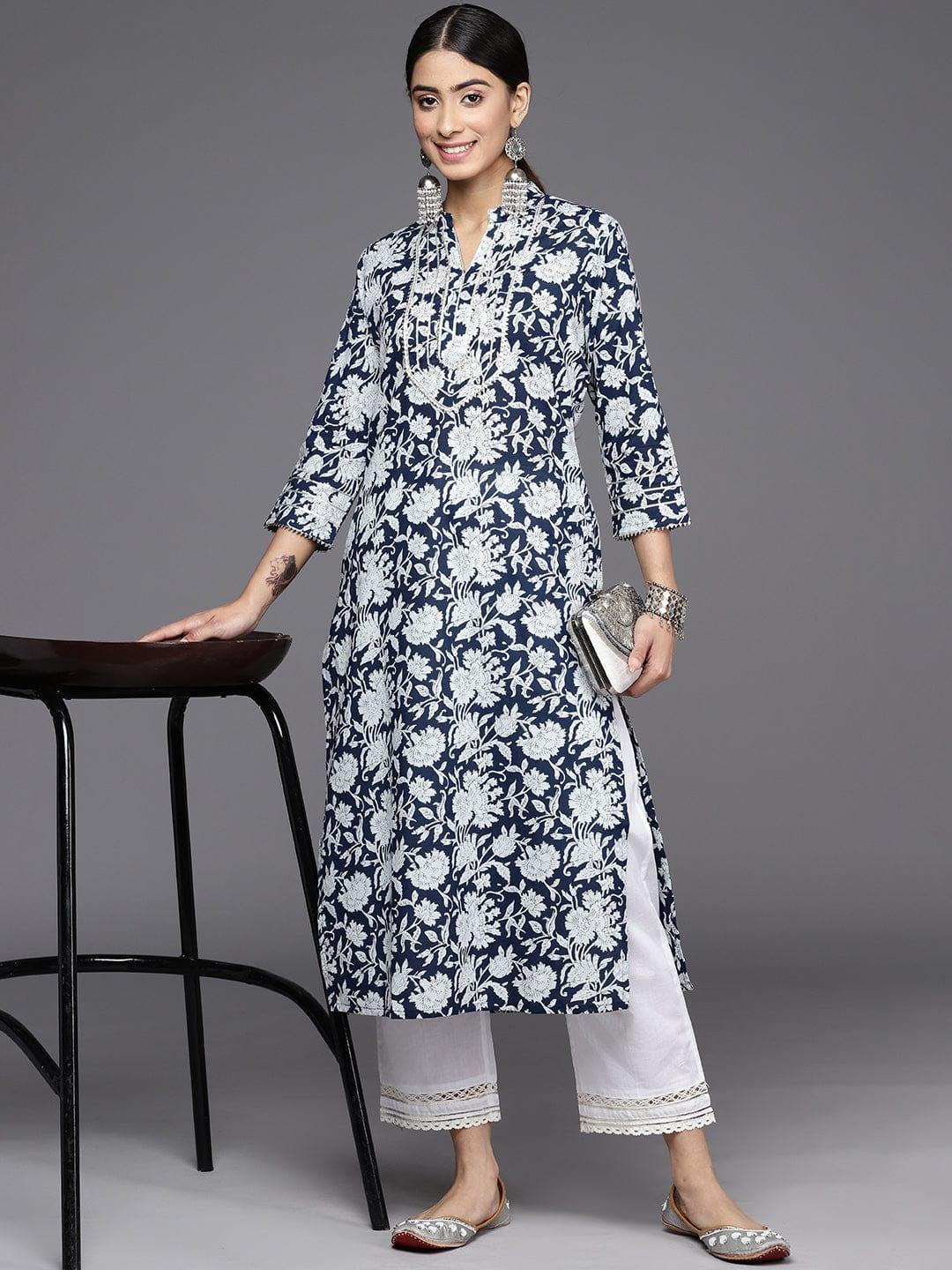 Varanga Floral Printed Gotta Patti Cotton Kurta - Indiakreations