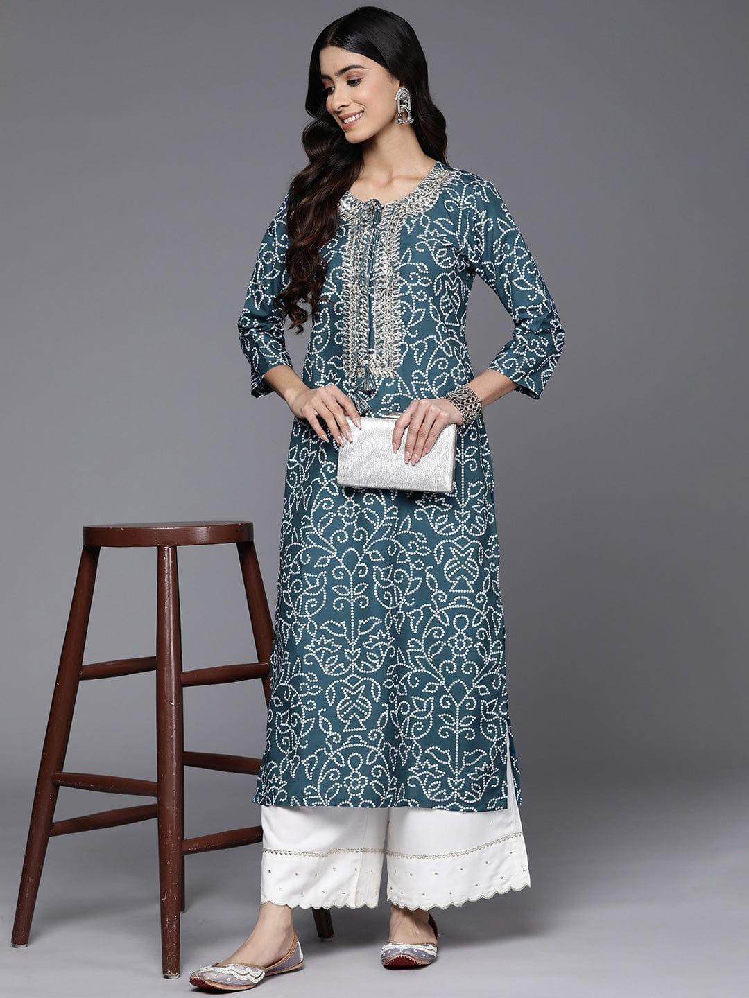 Varanga Bandhani Printed Sequinned Tie-Up Neck Kurta - Indiakreations