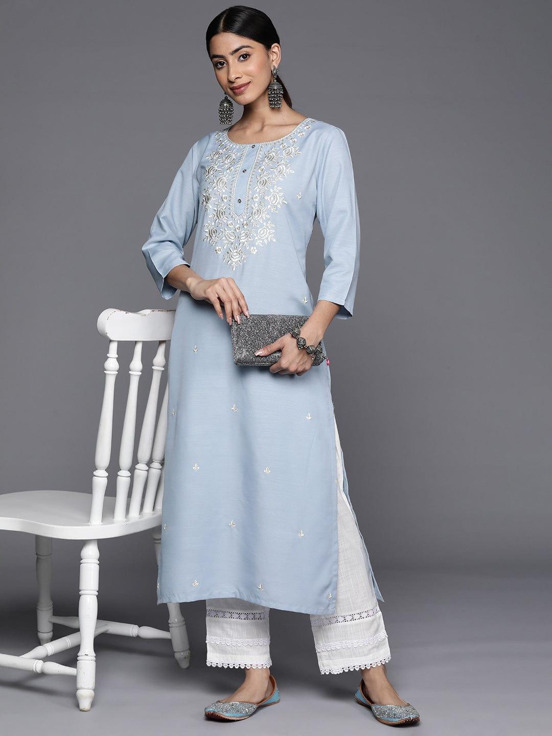 Varanga Ethnic Motifs Embroidered Thread Work Straight Kurta - Indiakreations