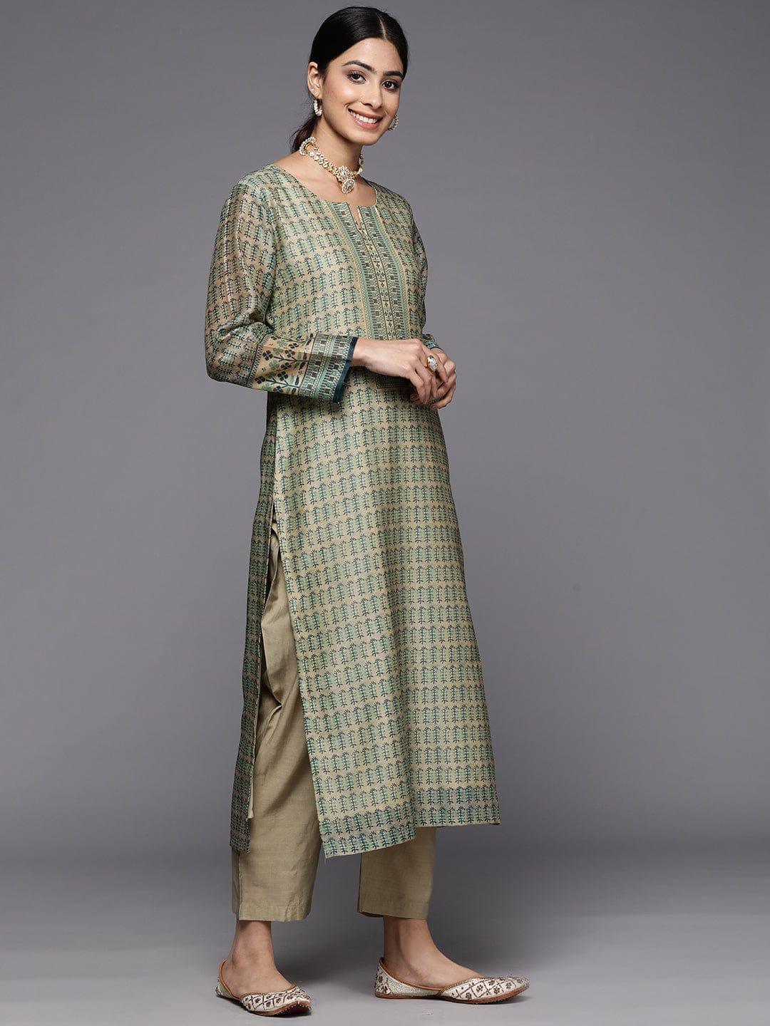 Varanga Ethnic Motifs Printed Chanderi Silk Kurta With Trousers & With Dupatta - Indiakreations