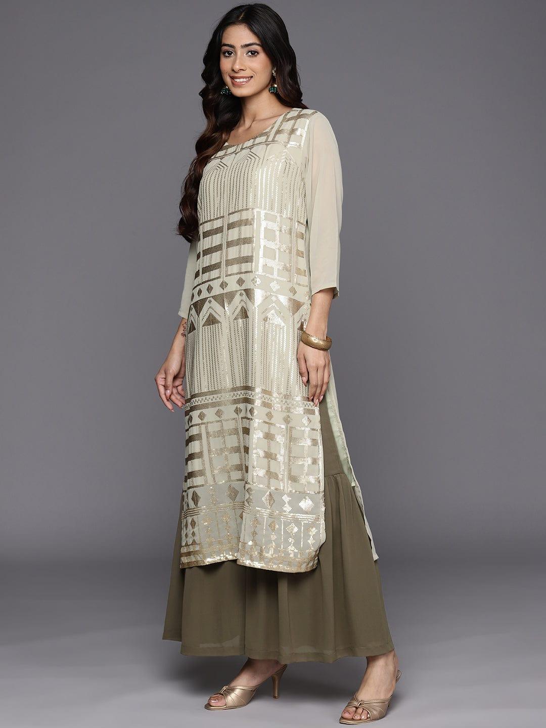 Varanga Embroidered Regular Sequinned Kurta With Sharara & Dupatta - Indiakreations