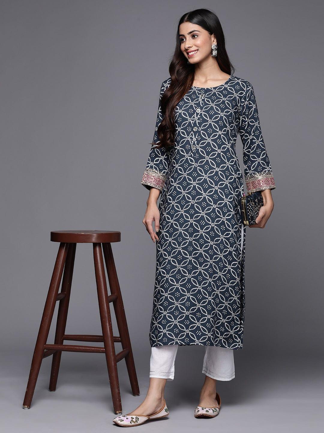 Varanga Women Bandhani Printed Sequinned Indigo Kurta - Indiakreations