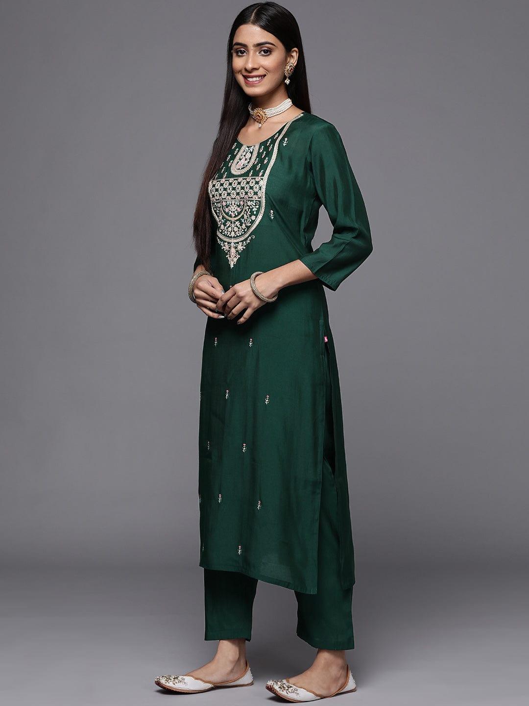 Varanga Women Floral Embroidered Kurta with Trousers & Dupatta - Indiakreations