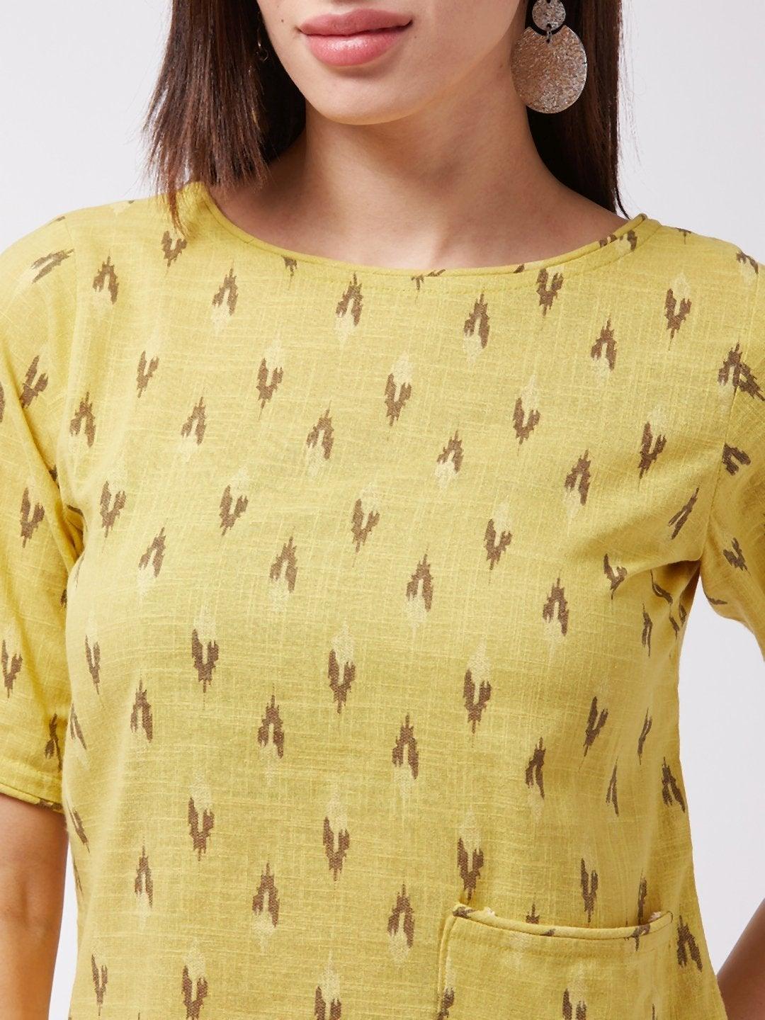 Women's Mustard Ikkat Top - InWeave - Indiakreations