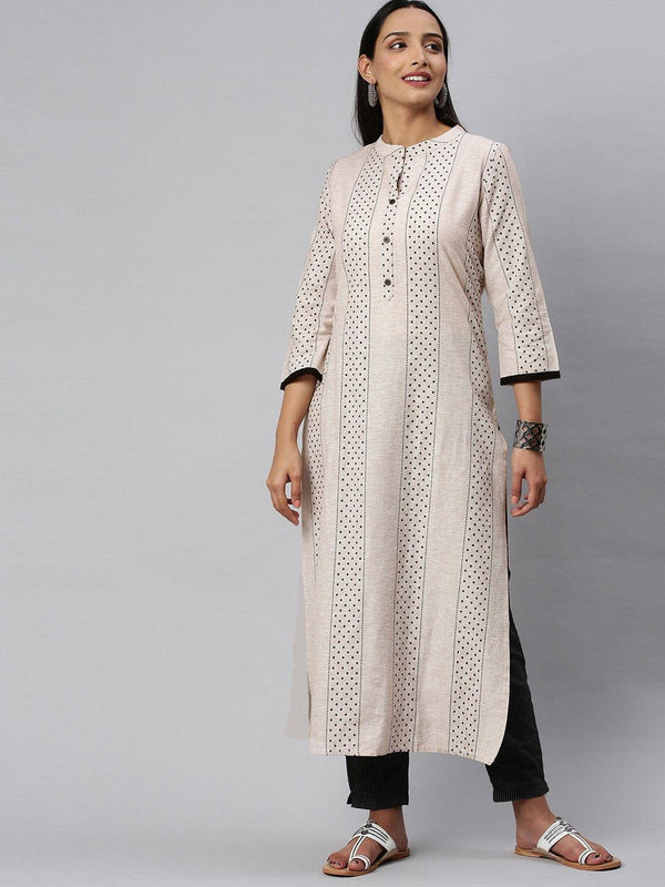 KSUT Off White And Black Polka Dot Woven Straight Kurta - Indiakreations