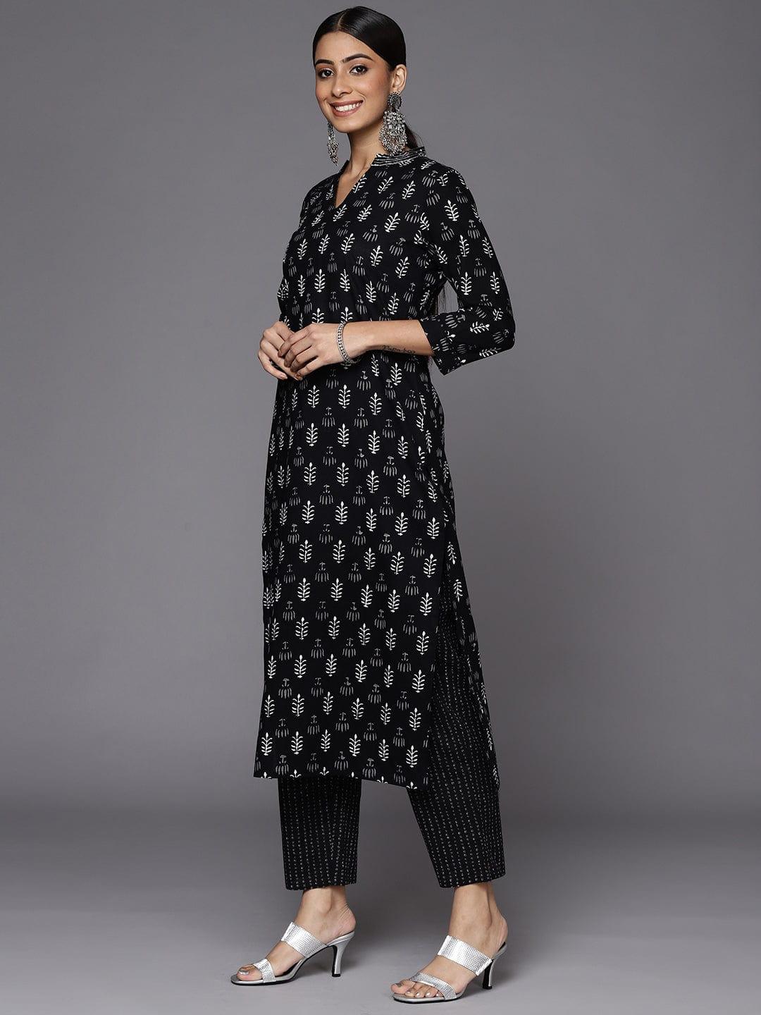 Varanga Women Black Floral Printed Gotta Patti Pure Cotton Kurta & Trousers with Dupatta - Indiakreations